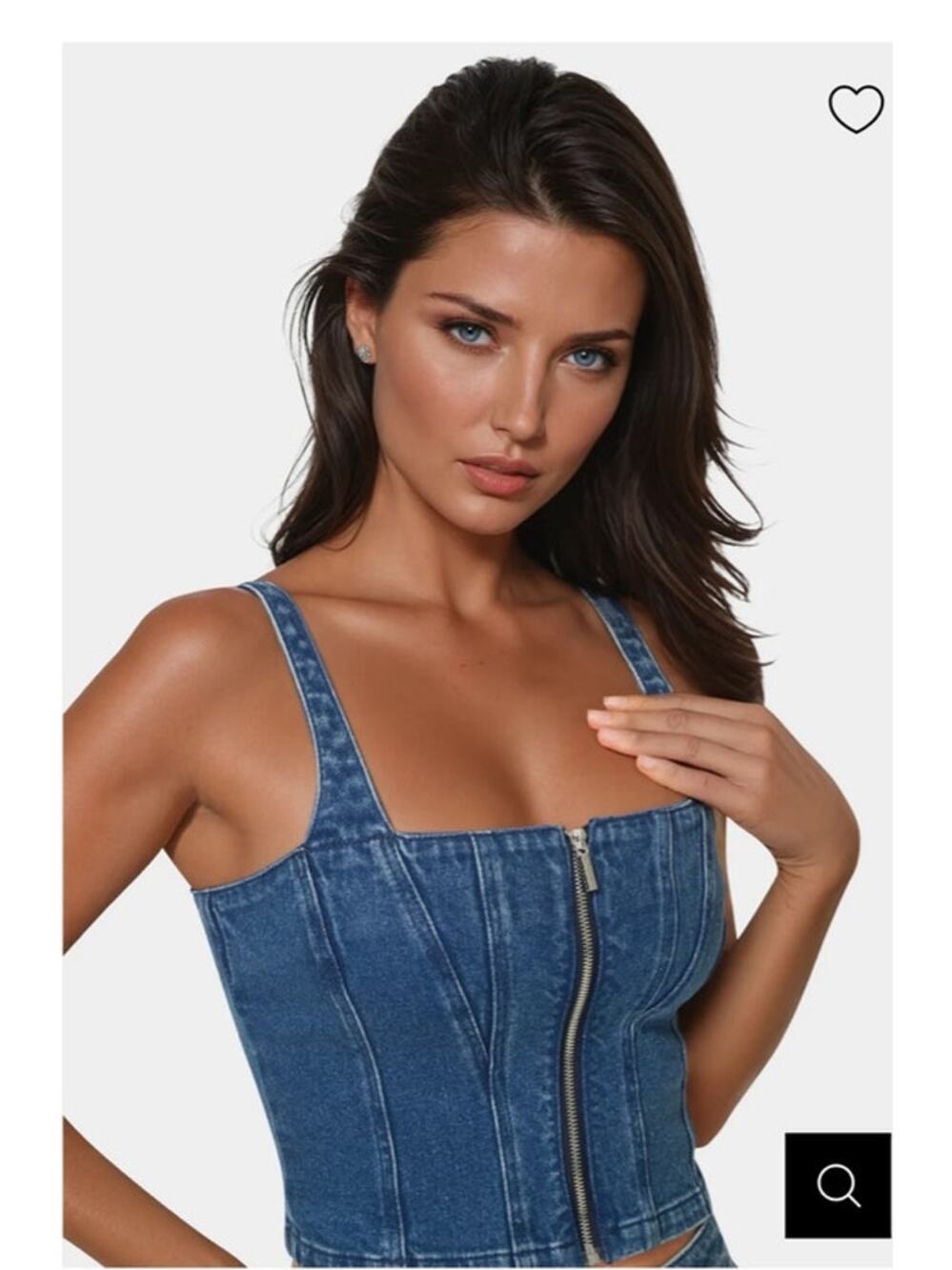 $109 NWT Bebe X Ciara Zip Front Denim Jean Bustier Corset Sleeveless Top Sz M